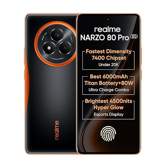 realme NARZO 80 Pro 5G (Nitro Orange,8GB+256GB) 6000mAh Titan Battery